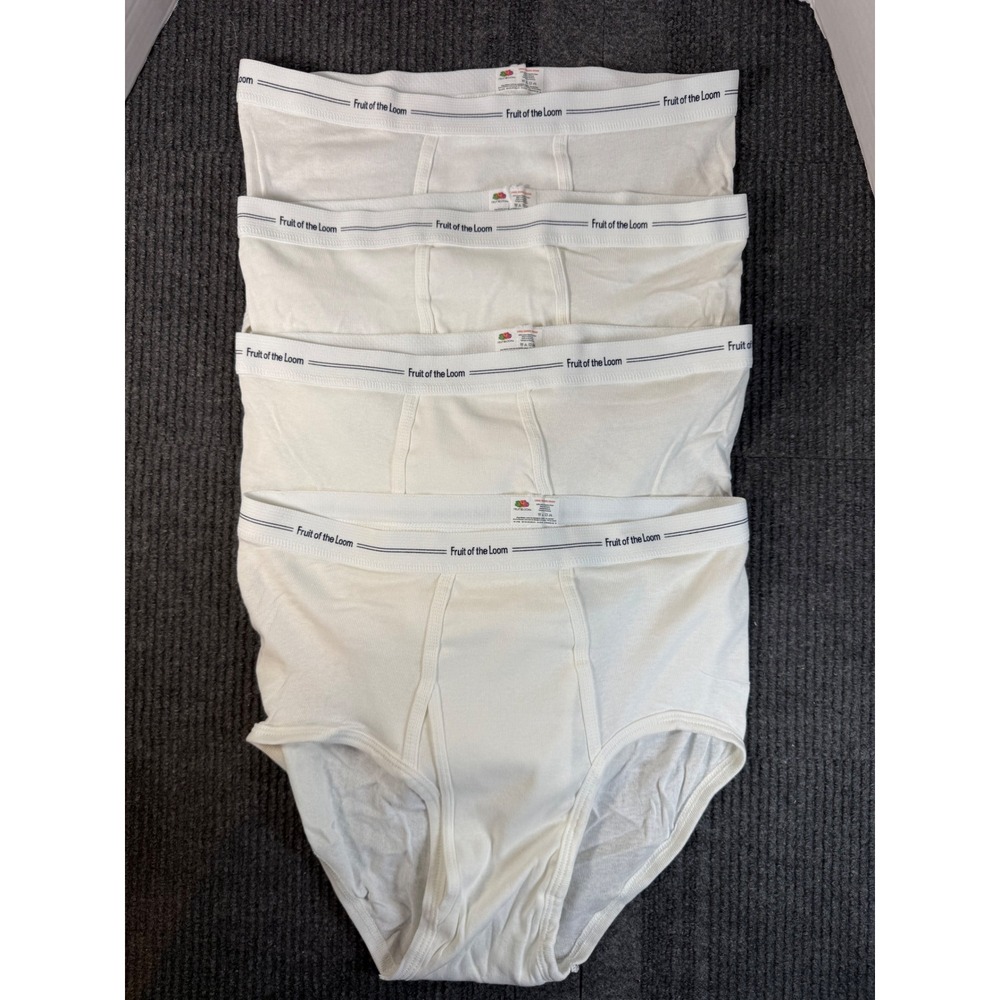Fruit of the Loom Mens White Cotton Briefs Underwear Set of 4 Large Tagged